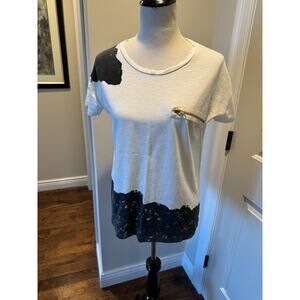 LNA White Cotton T-Shirt Black Print Border SZ 8 EUC